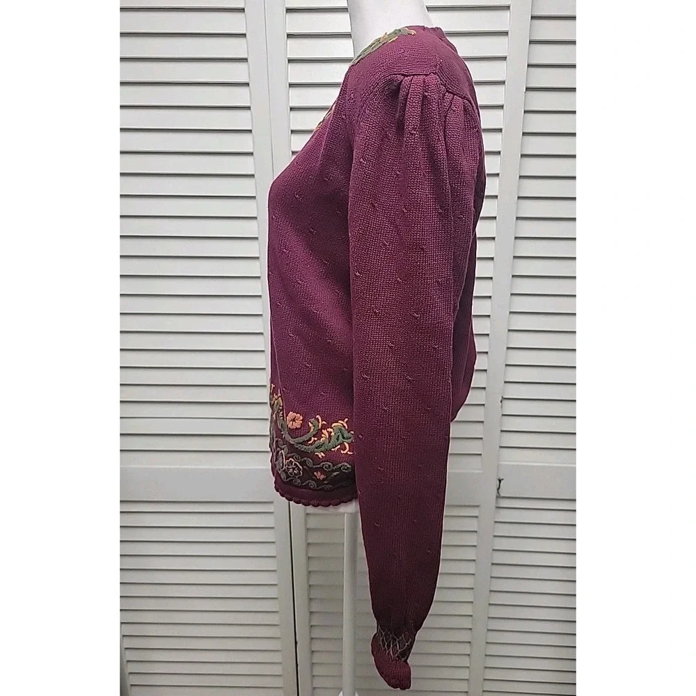 Vtg Charter Club Jane Justin SZ L 100% Cotton Sweater Purple Maroon Embroidered - Picture 4 of 10